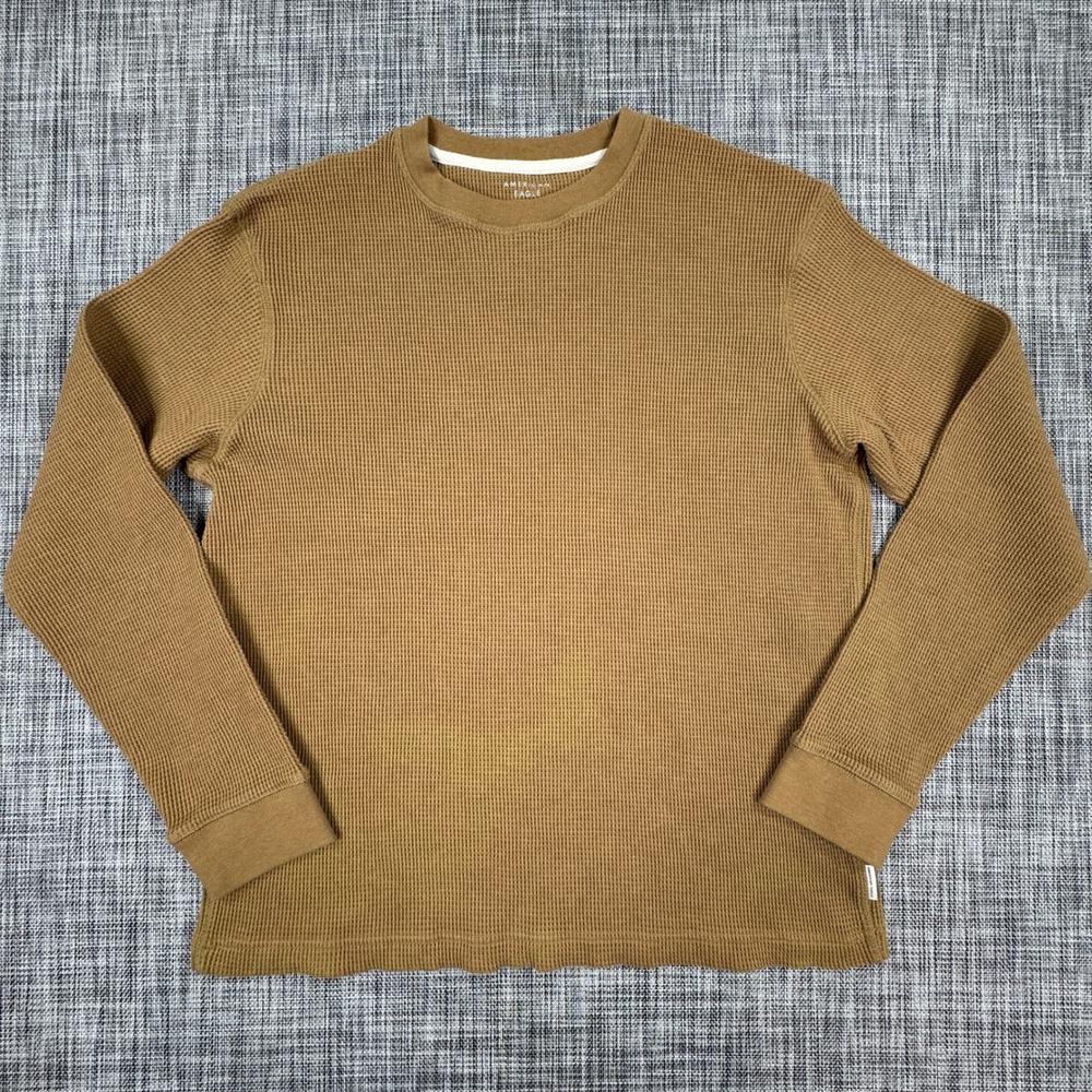 American Eagle Mens Shirt Super Soft Waffle Knit Thermal Crewneck Brown Sz Large